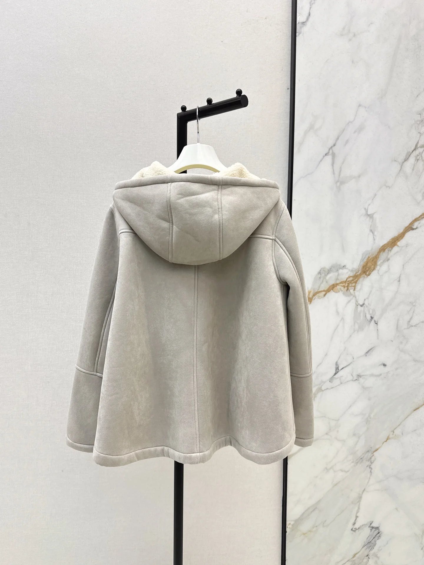 2025 Autumn and Winter High-end Custom Women's Clothing Light Gray Thickened Coat Cape Fur Lined Hooded Cardigan Coat