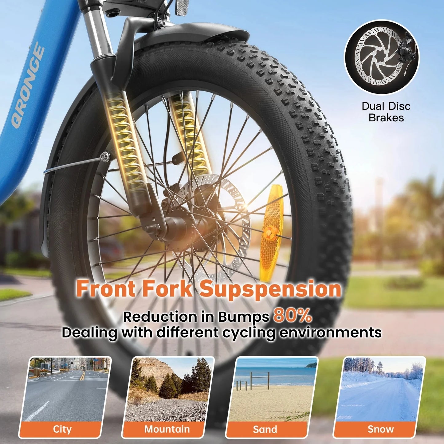 QRONGE Electric Bike 1000W Peak Folding Electric Bike 20" Step-Thru Eletric Bicycle with Front Basket 7 Speed 25 MPH Ebike