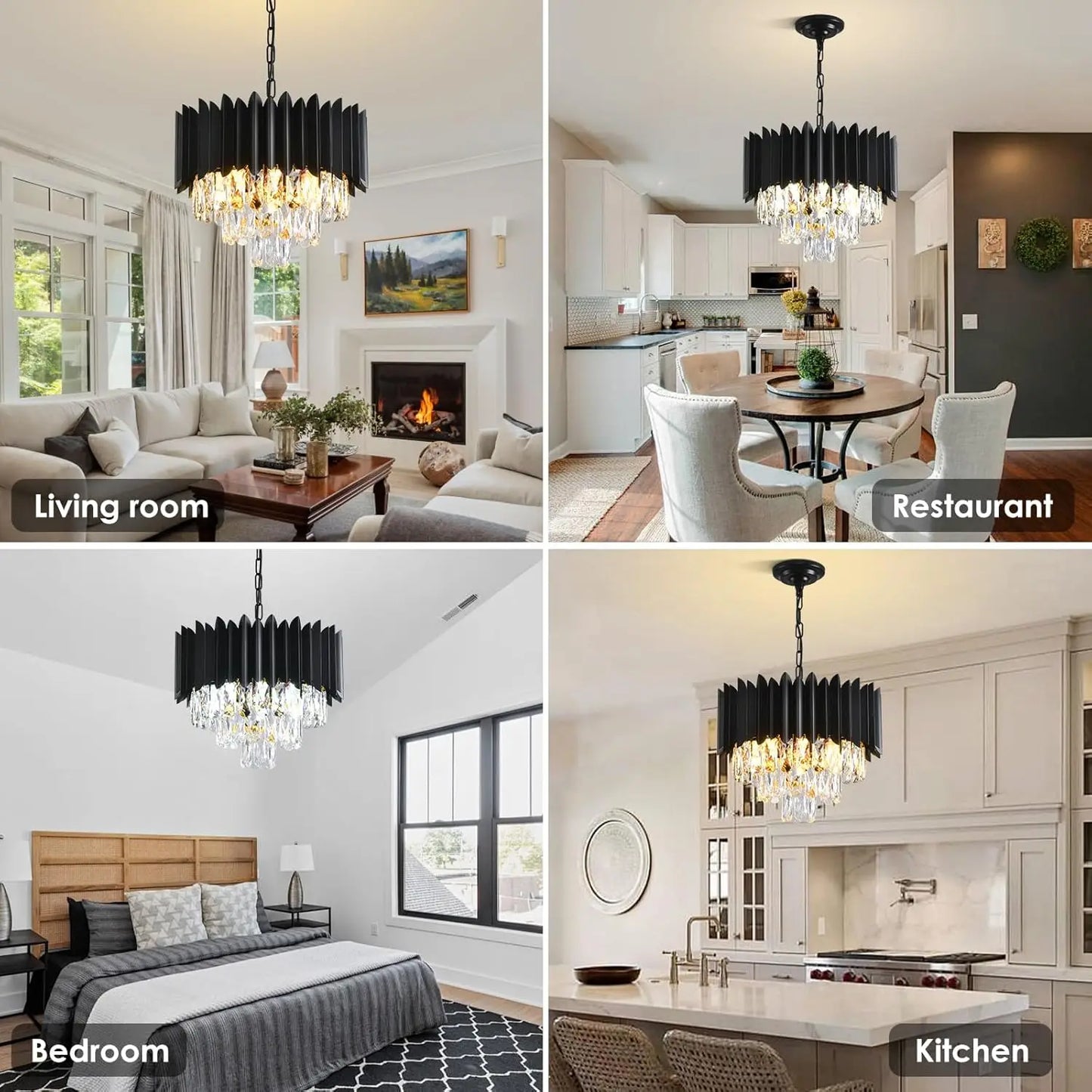 Modern Crystal Chandeliers 3-Tier K9 Round Crystal Chandeliers Light Fixture Small Black Ceiling Light Fixture for Dining Room