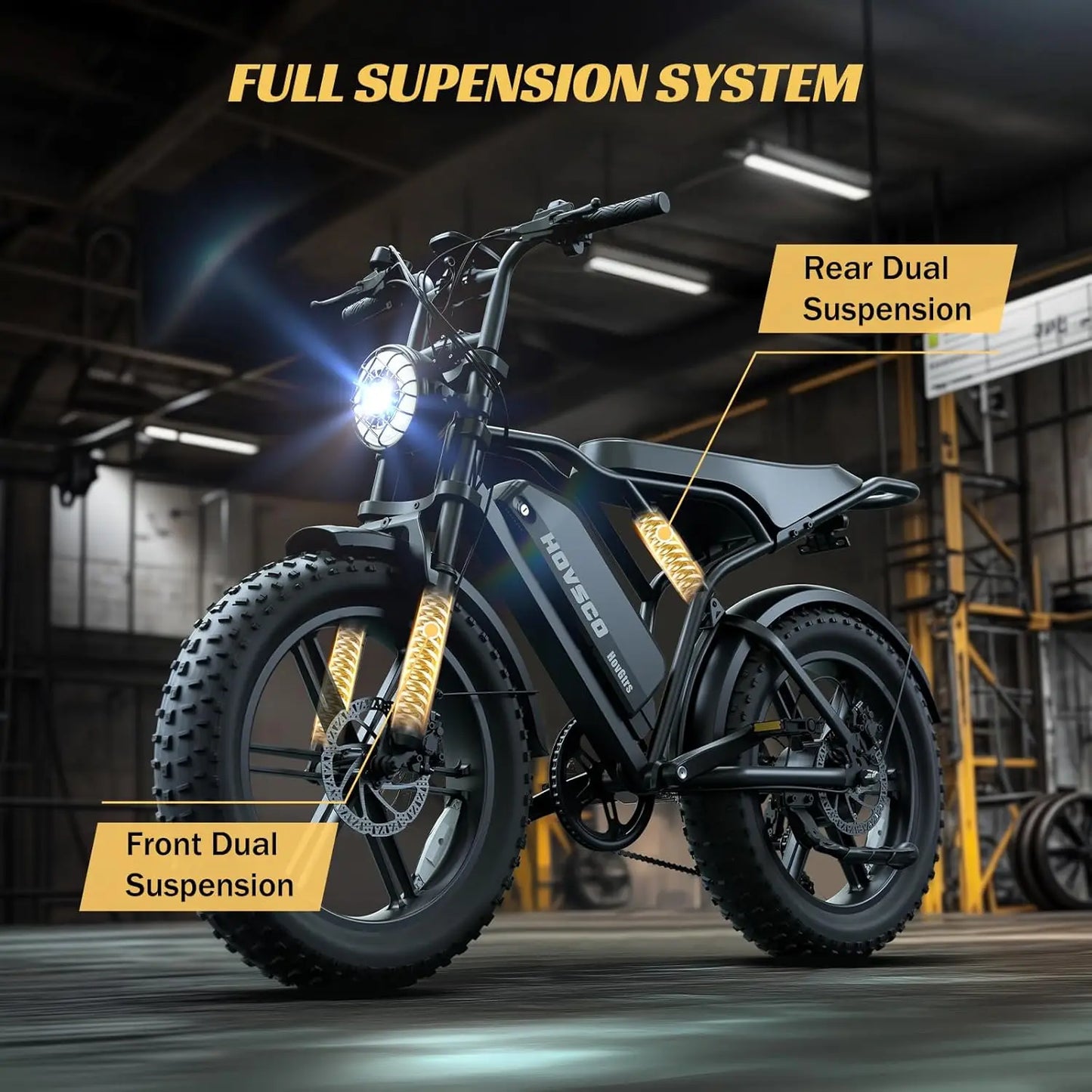 HOVSCO R003 1500W electric bike, 20" fat tires, 28MPH, 48V 15Ah battery, all-terrain, for road, sand, mountain, and snow.