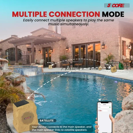 Rock Speaker Outdoor Waterproof Bluetooth Garden Speakers Solar & USB Charging RGB Colfor Patio Pool & Home
