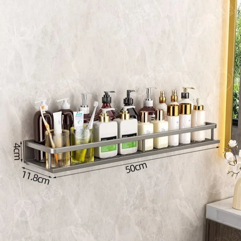 Wall Mounted Bathroom Shelf Punch-free Shampoo Storage Rack For Kitchen Holder Square Aluminum Bath Rack Organizer Accessories