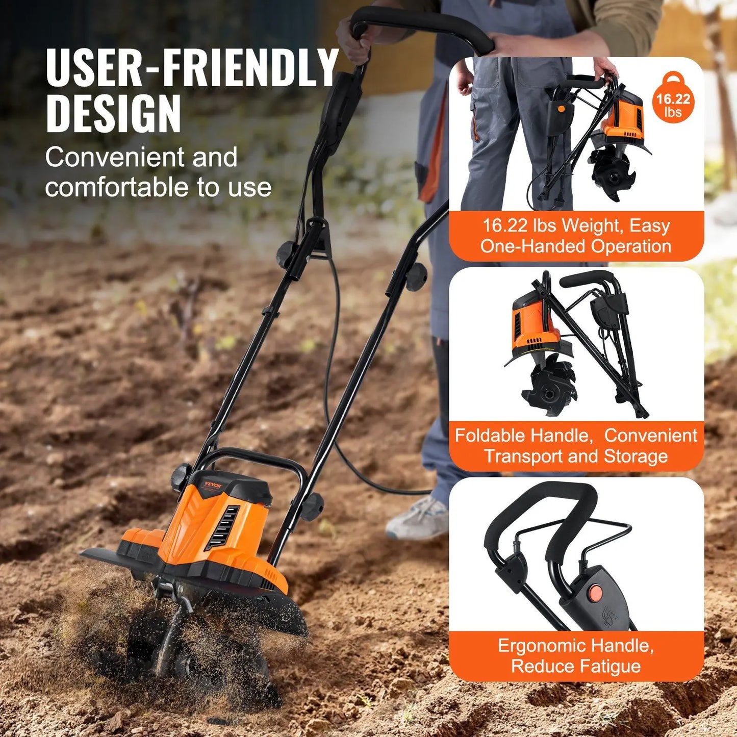 10 Amp Electric Tiller 14 Inch Tilling Width 3.94 Inch Depth Corded Cultivator for Garden Lawn Soil Loosening and Digging