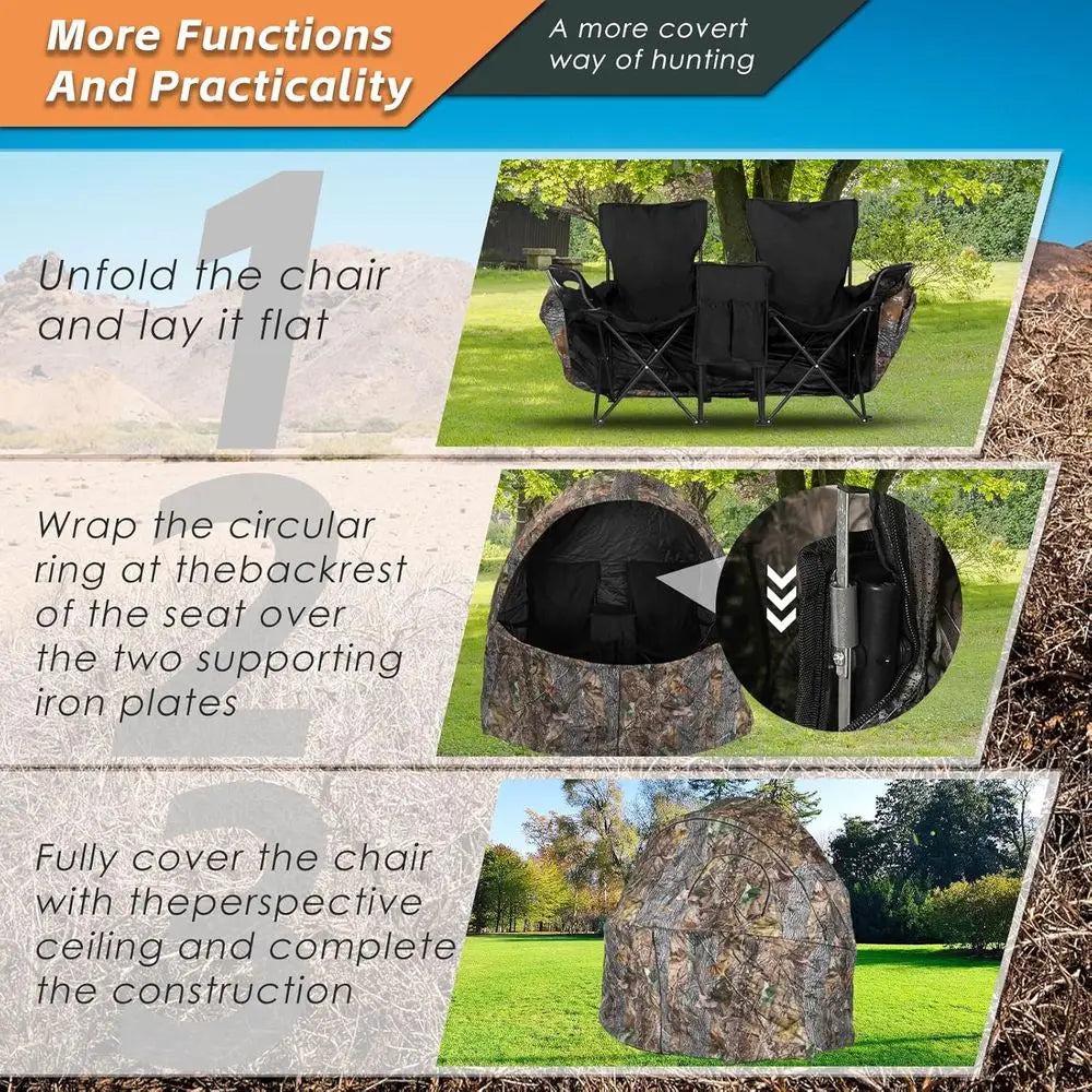 Portable Camouflage Chair Tent for One Person with Carry Bag - Half-Person See-Through Hunting Blind