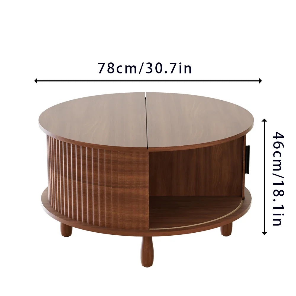 Round Wooden Coffee Table 30.7 inch With Storage Function Suitable For Home Living Room Office With Sliding Cabinet Door