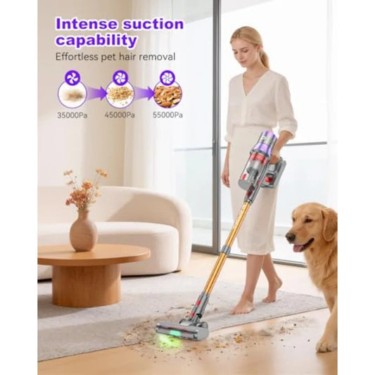 YU7 Max Cordless Vacuum Cleaner 600W 75Min 55kPa Powerful Suction Stick Vacuum Anti-Tangle Touch Screen Self-Standing Lightweig