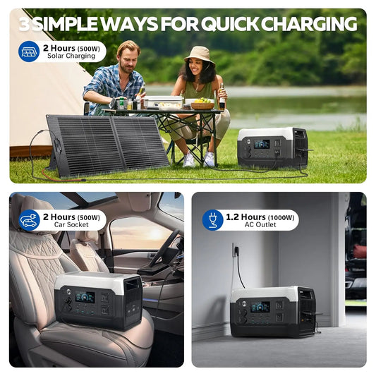 Portable Power Station with 100W Solar Panel,1024Wh LiFePO4 Battery,Solar Generator for Camping, Outdoors, Travel