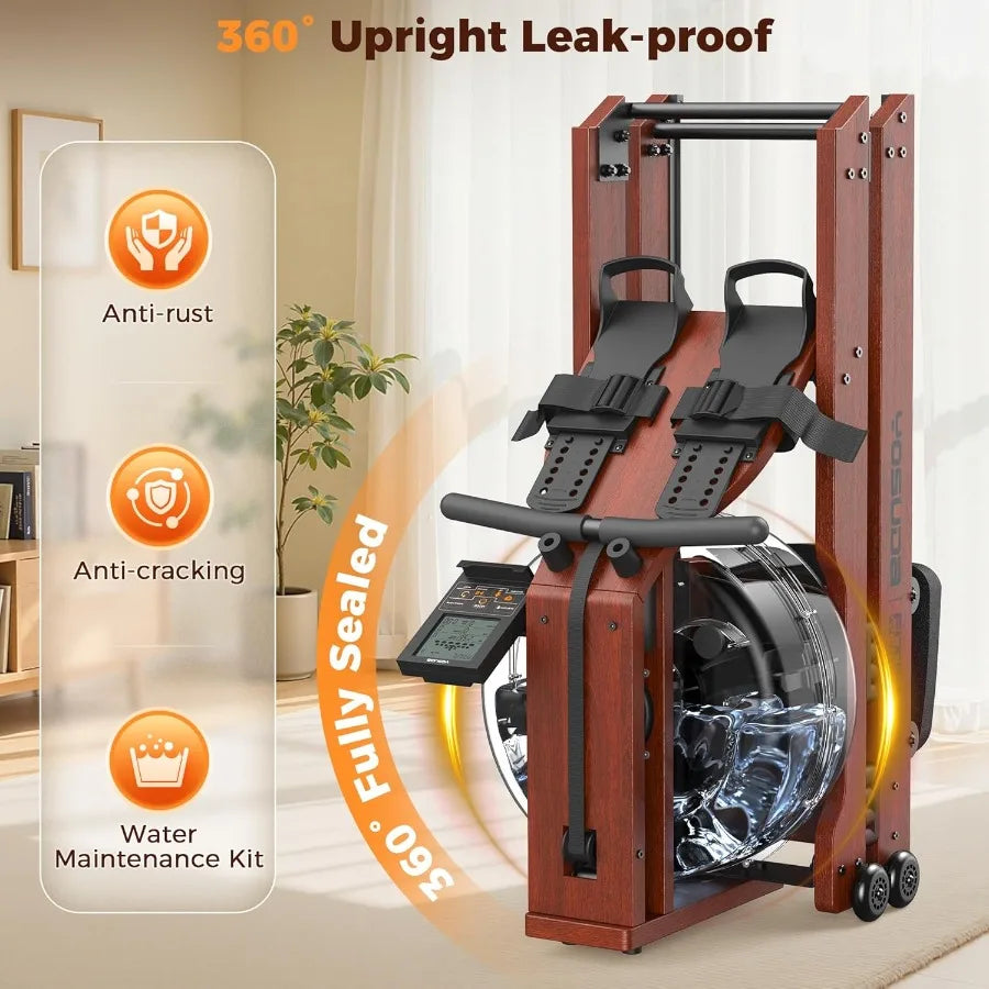 Foldable Water Rowing Machine for Home Gym Fitness Training with 400LBS Weight Capacity Integrated Monitor and Bluetooth APP Co