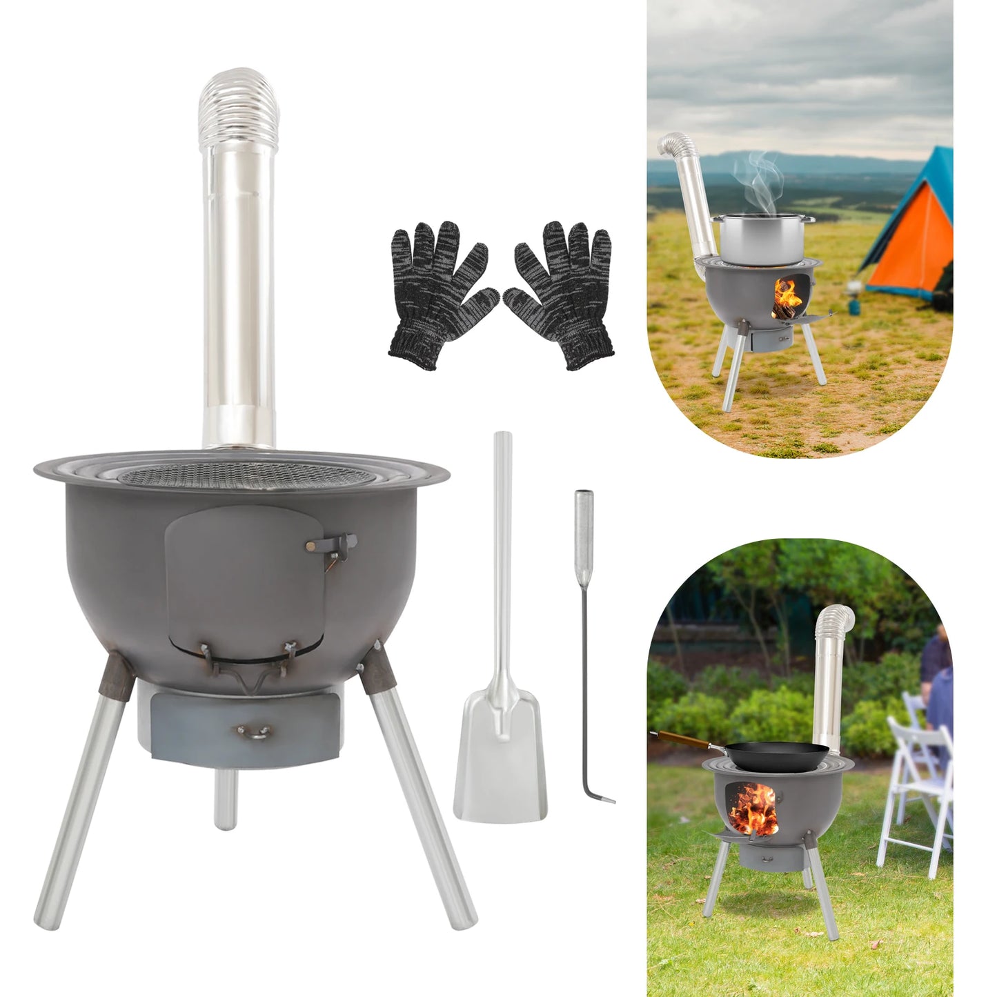 Multifunction Stainless Steel Rural Indoor and Outdoor Household Firewood Stove Mobile Large Stove Camping Barbecue Grill Stove
