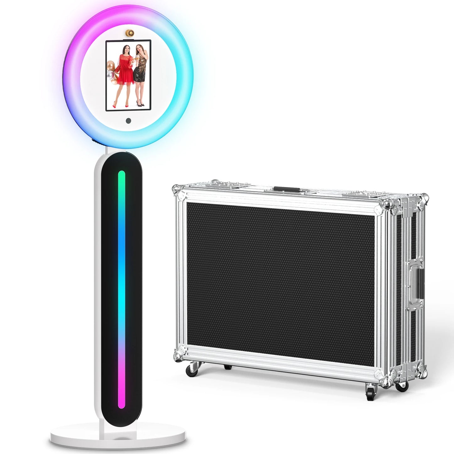 Portable iPad Photo Booth Machine Selfie Stand For Wedding Party Photobooth RGB Ring Light Voice Control Fast Deliver With Case