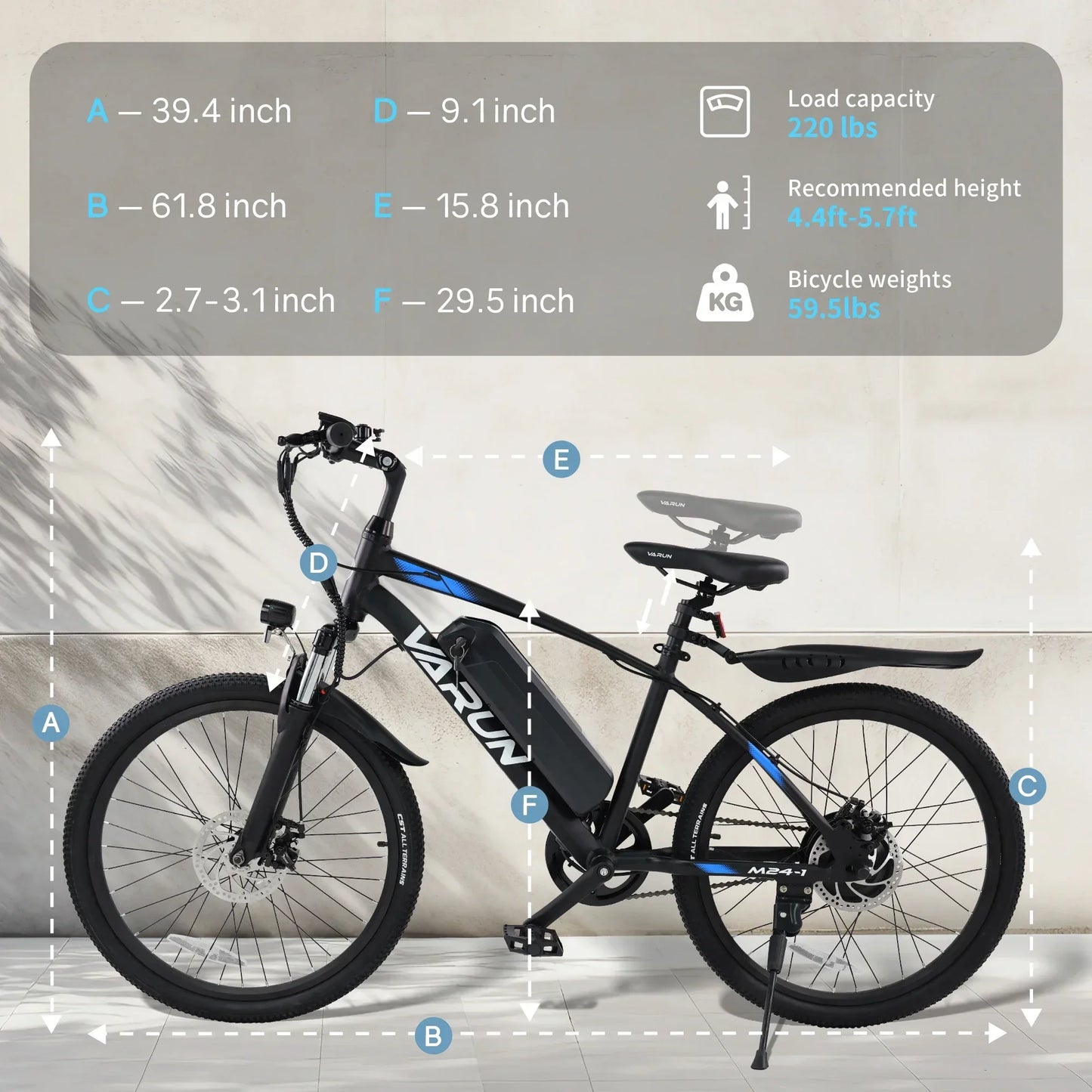 VARUN M24-1 E-Bike For Adults 250W Motor 36V 7.8Ah Battery Mountain Electric Bike 24 Inch Tires City Commuter Electric Bicycle