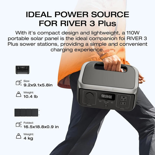 Solar Generator RIVER 3 Plus with 110W Solar Panel, 286Wh Portable Power Station LiFePO4 Battery, 3 Up to 1200W AC, Customized