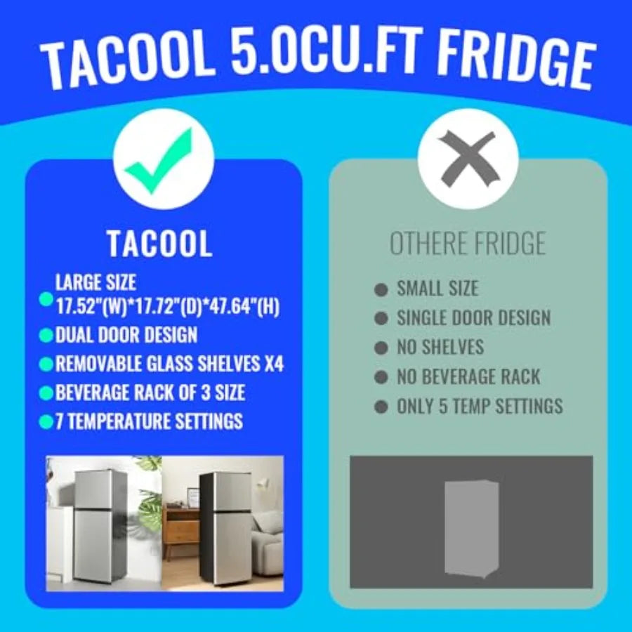 5.0 Cu.ft Mini Fridge Small Refrigerator with Drink Holder Double Door Refrigerator Adjustable Glass Shelves for Home Apartment