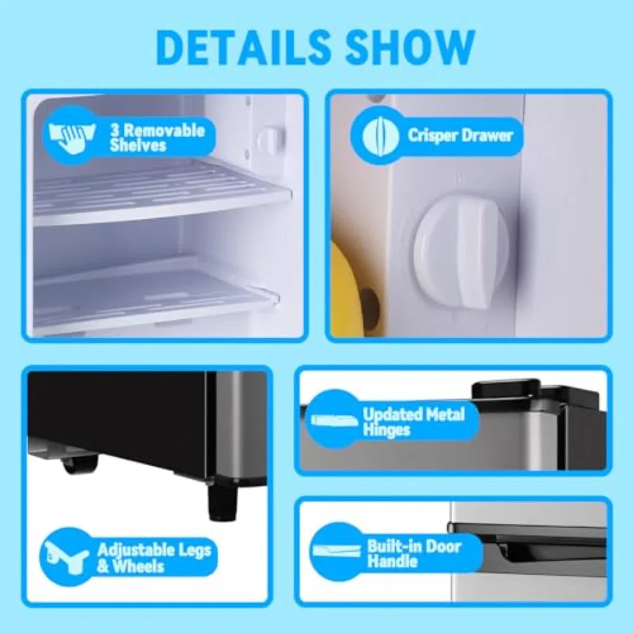 Mini Fridge with Freezer 2.4 Cu.ft Mini Refrigerator Double Doors Dorm Fridge Compact 7 Modes Temp Suit for Apartment Bedroom O