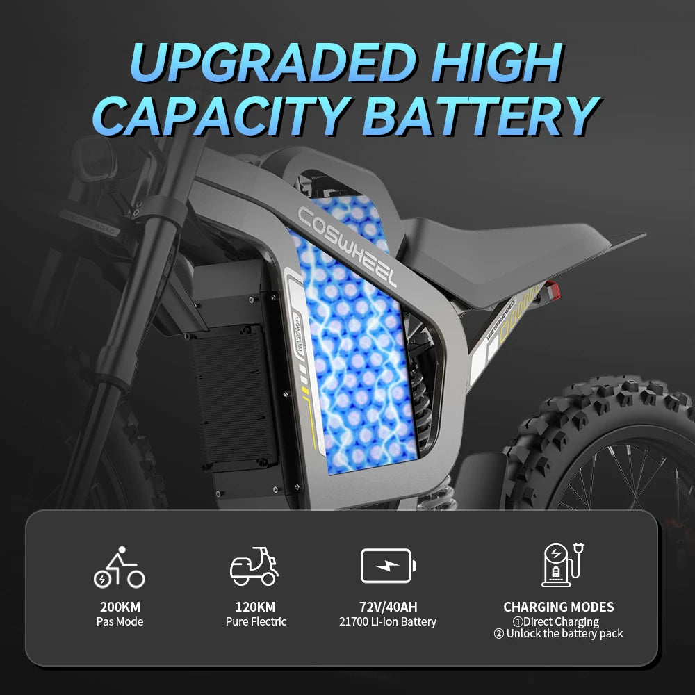 COSWHEEL Adult Electric Bicycle 70V 40Ah 3000W Power Motor Electric Bike 19"*2.75 High-Strength Off-Road Tires Mountain E-bike