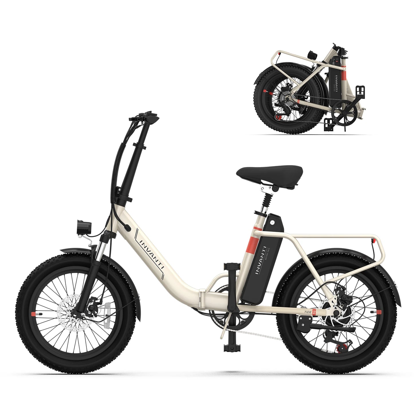 INVANTI Tide 2 Electric Bike, 20" Fat Tire Step-Thru Electric Bicycle, 900W Peak Motor 45 Miles 20MPH Top Speed