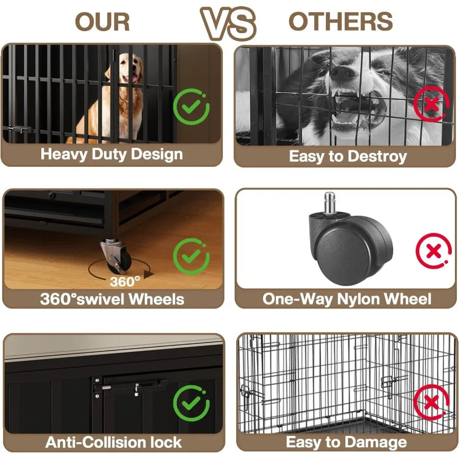 48/42 inch Heavy Duty Indestructible Dog Crate for Large Dogs with High Anxiety Extra Large Steel Escape Proof Dog Kennel Featu