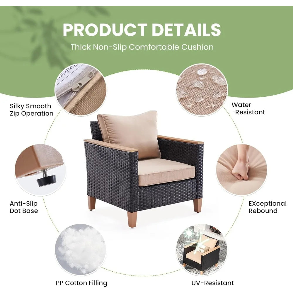 Small Patio Furniture Set of 2, Patio Sectional Furniture Set with Cushions, Outdoor Wicker Chairs Armless Sofa