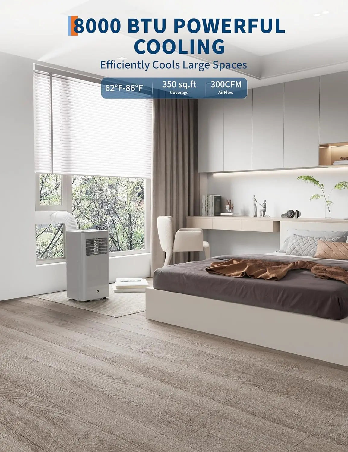 8,000 BTU Portable Air Conditioner, 3-in-1 Portable AC Units for Rooms with Cool/Dry/Fan Modes, Fast Cooling Up to 350 Sq. Ft,