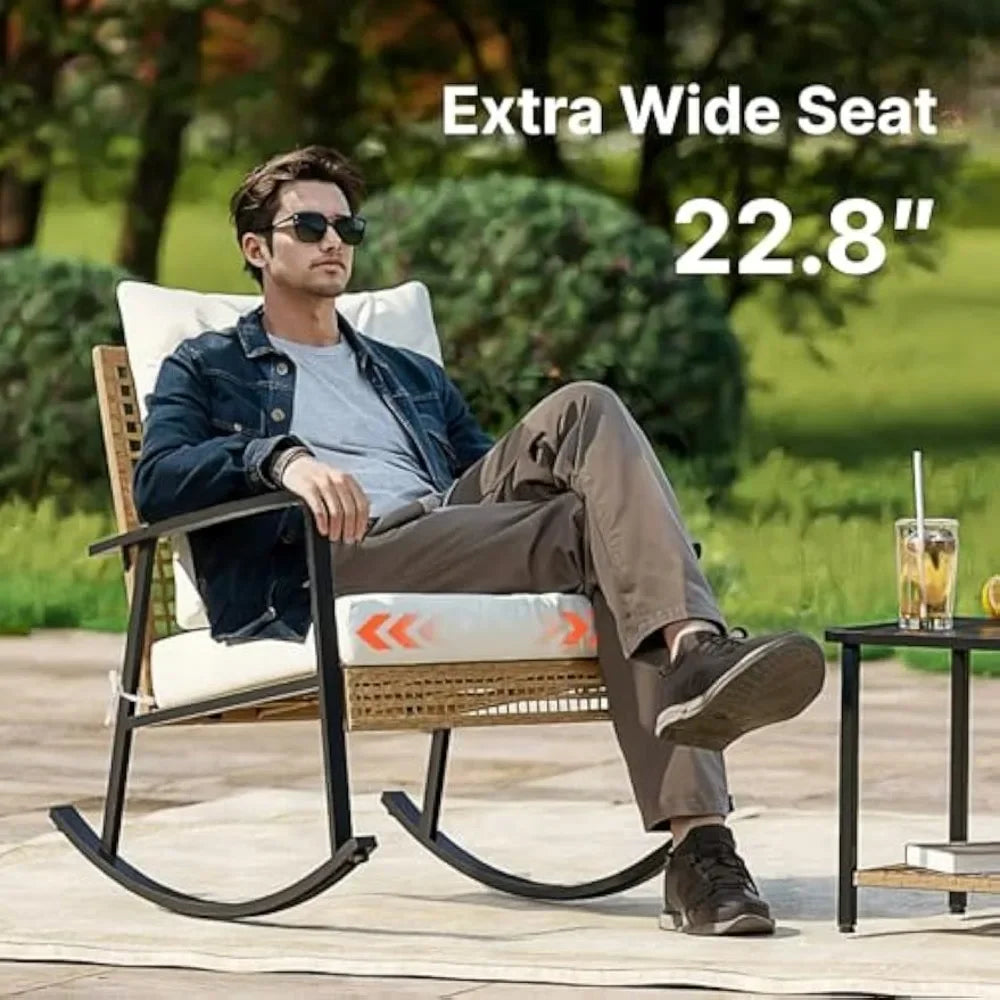 3 Piece Patio Furniture Set, Outdoor Rocking Chairs Set of 2 with Coffee Table, Patio Bistro Set Patio Rocking Chair Oversatio