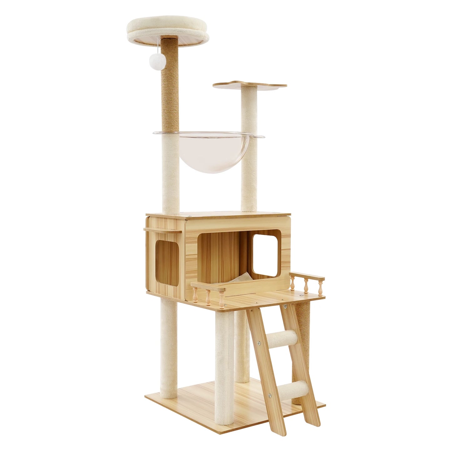 White+wood Cat Tree for Indoor Cats - 50x50x147cm Cat Scratching Climbing Tower, Floor Mount, 12.83kg Net Weight