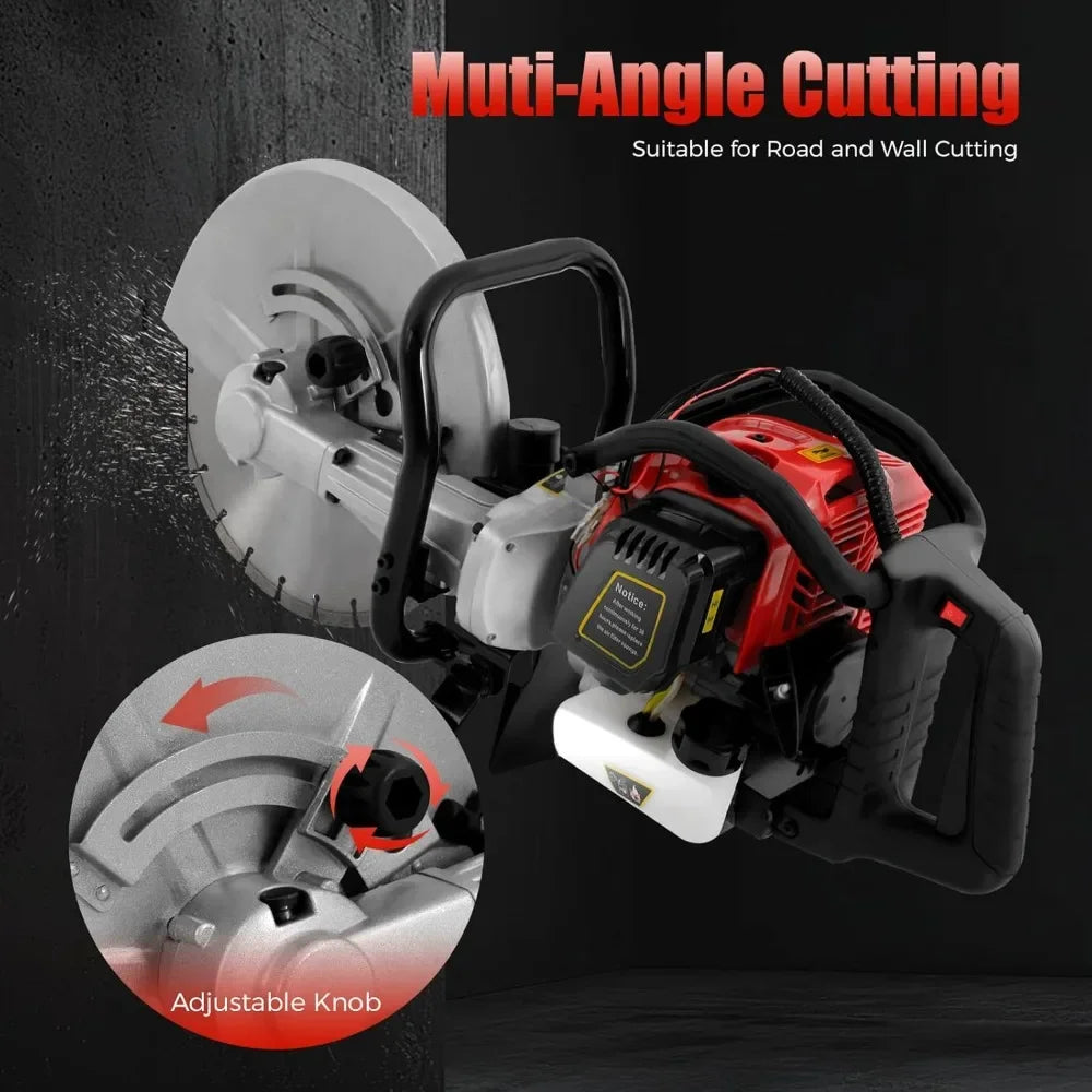 NEW 1400W 52CC Circular Saws Gas Powered Cement Wet Dry Masonry Concrete Cut Off Saw With 350Mm Blade Adjustable Cutting Depth
