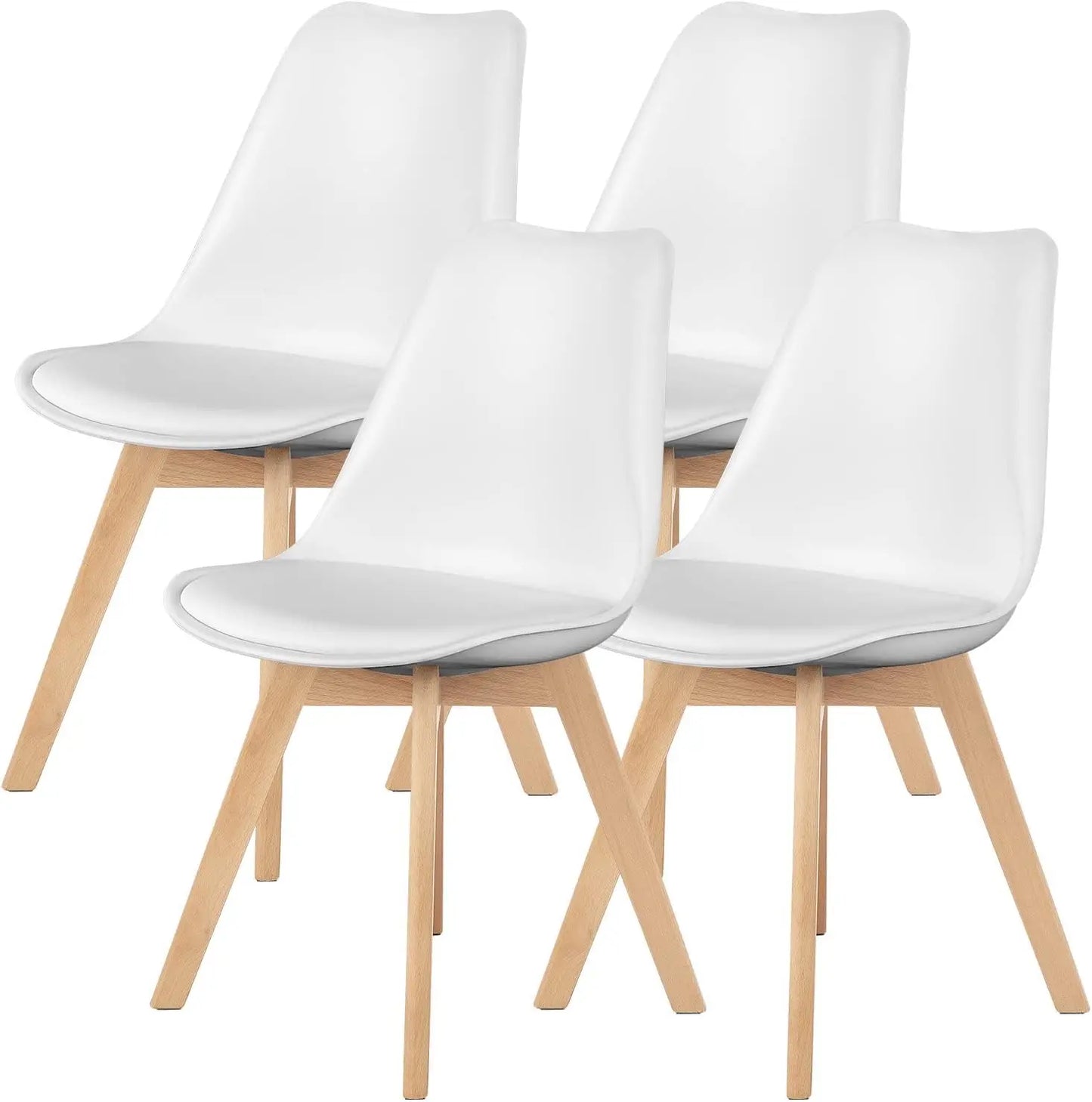Dining Chairs Set of 4, Modern Dining Room Chairs, PU Leather Upholstered Chairs with Wood Legs, Lounge Kitchen Chairs, White