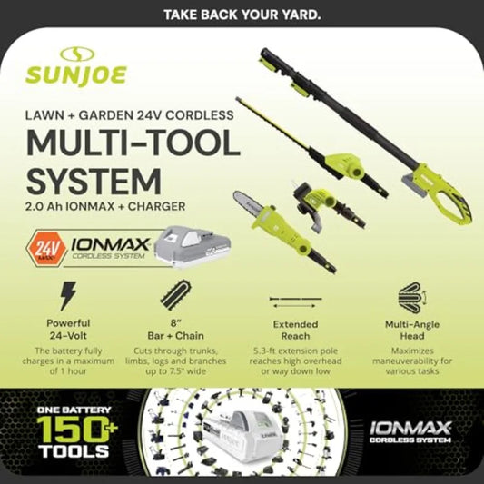 Cordless Lawn Care System Grass and Hedge Trimmer Combo Power Tool Kit with 8 Pole Saw Batteries and Charger - Heavy-Duty Trimm
