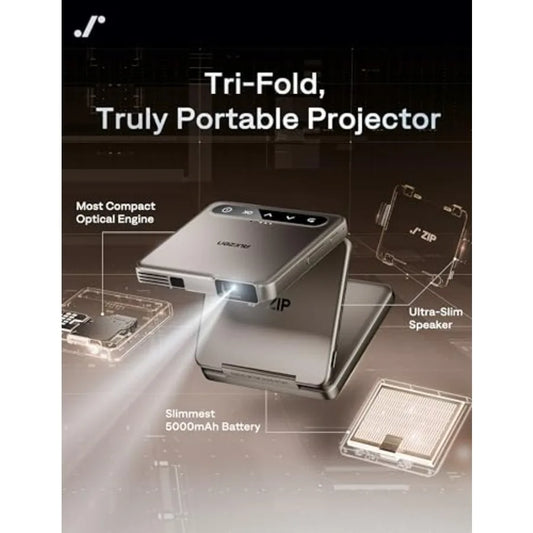 Portable Mini Projector for Cookie Art Gold ZIP Tri-Fold DLP Pocket Size Zero-Lag Focus One-Click Screen Mirroring Full-Screen