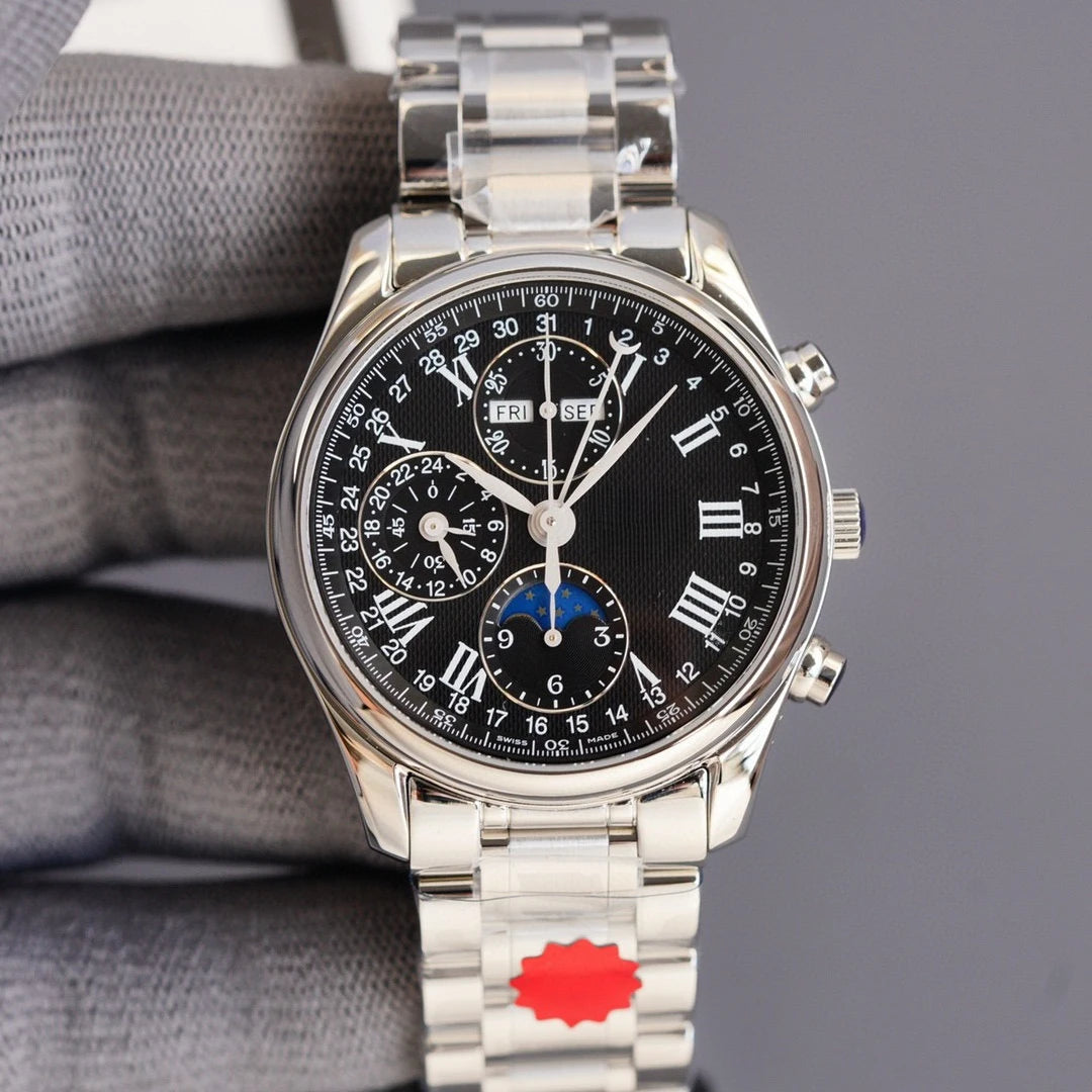 2026 New An Elegant Men's Watch with A Silver Dial and Moon Phase Display Suitable for Various Occasions