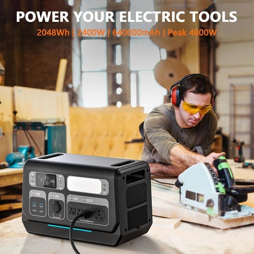 2400W LiFePO4 Power Station, 2048Wh Solar Generator with 1500W AC Charging &1200W Solar Charging, Expandable, Customized