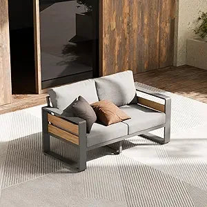 All-Weather Metal Outdoor Loveseat Sofa with Washable Cushions for Modern Lawn Furniture