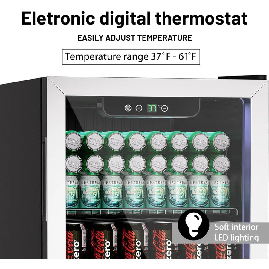 Compact 105 Can/3.0 Cu.Ft Mini Fridge for Soda Beer or Wine Portable Small Beverage Refrigerator with Digital Display Removable