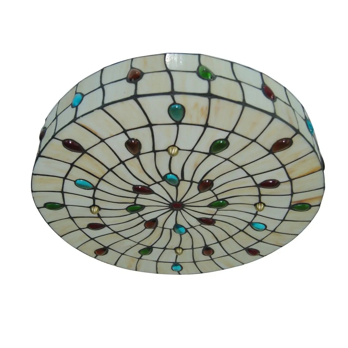 Tiffany Style Semi Flush Ceiling Lamp 3 Bulb Capacity E26 Socket Handmade Stained Glass Shade for Home Decoration Lighting