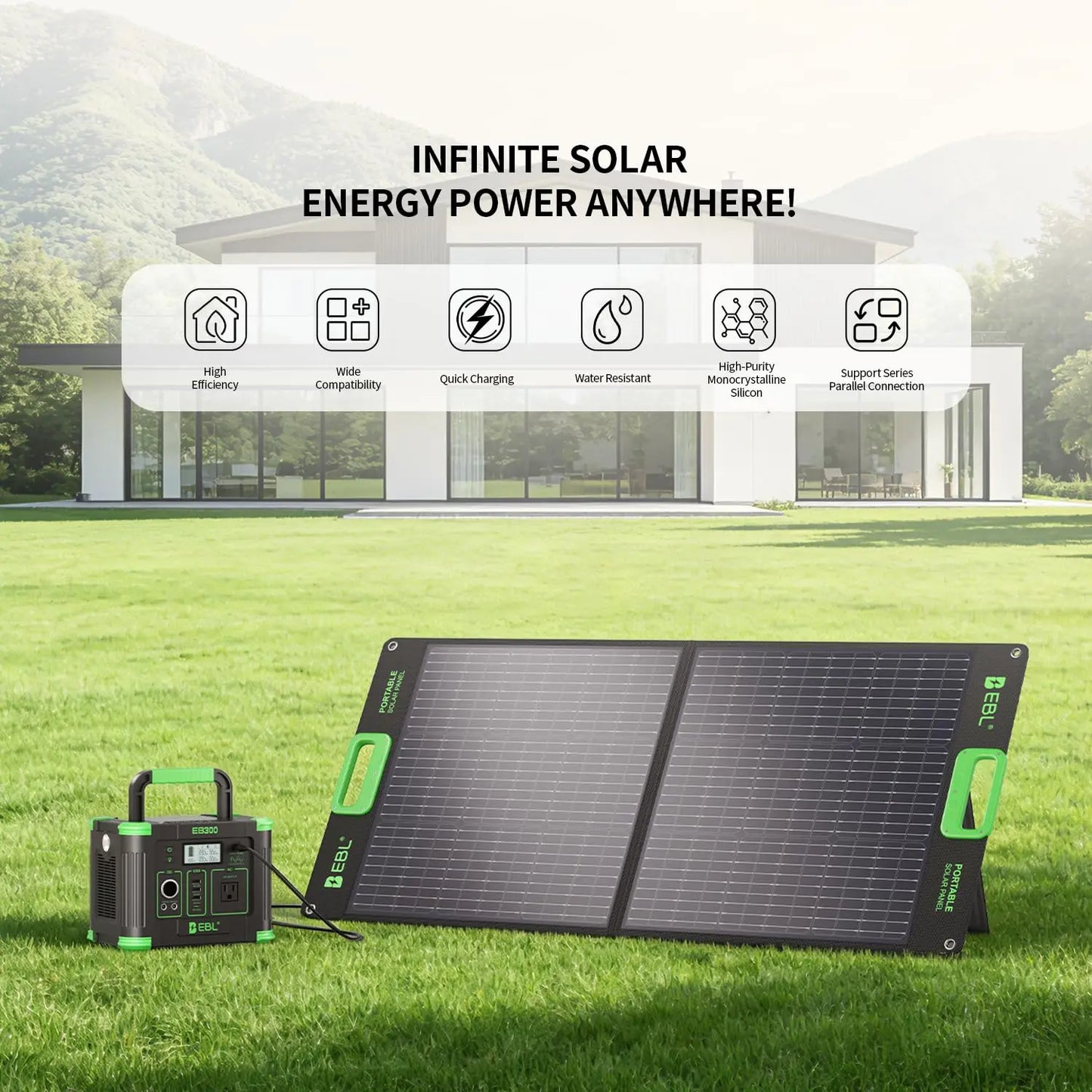 300W Portable Power Station with 100W Portable Solar Panel, 288.6Wh USB-C PD60W 300W Pure Sine Wave Solar, Customized