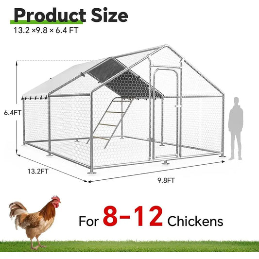 Spacious Walk-in Chicken Coop with Roosting, Waterproof & UV-Resistant Cover for Outdoor Poultry & Small Animals