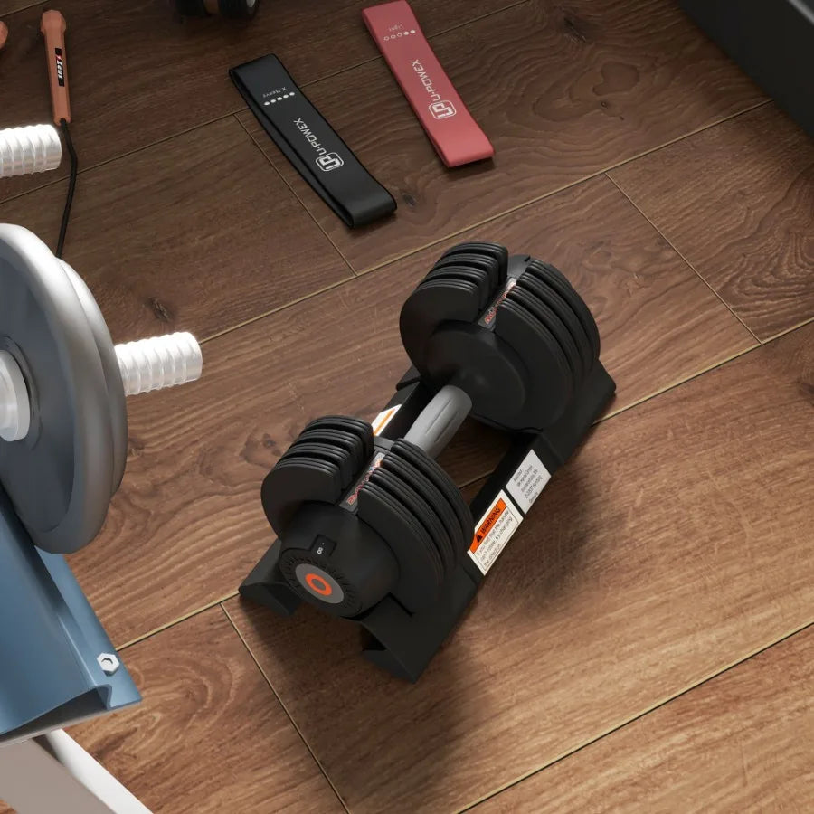 4-Level Adjustable Dumbbells 2 x 22lbs Rubber Weights Exercise Fitness Dumbbell Set with Non-Slip Handles and Tray for Men Wome