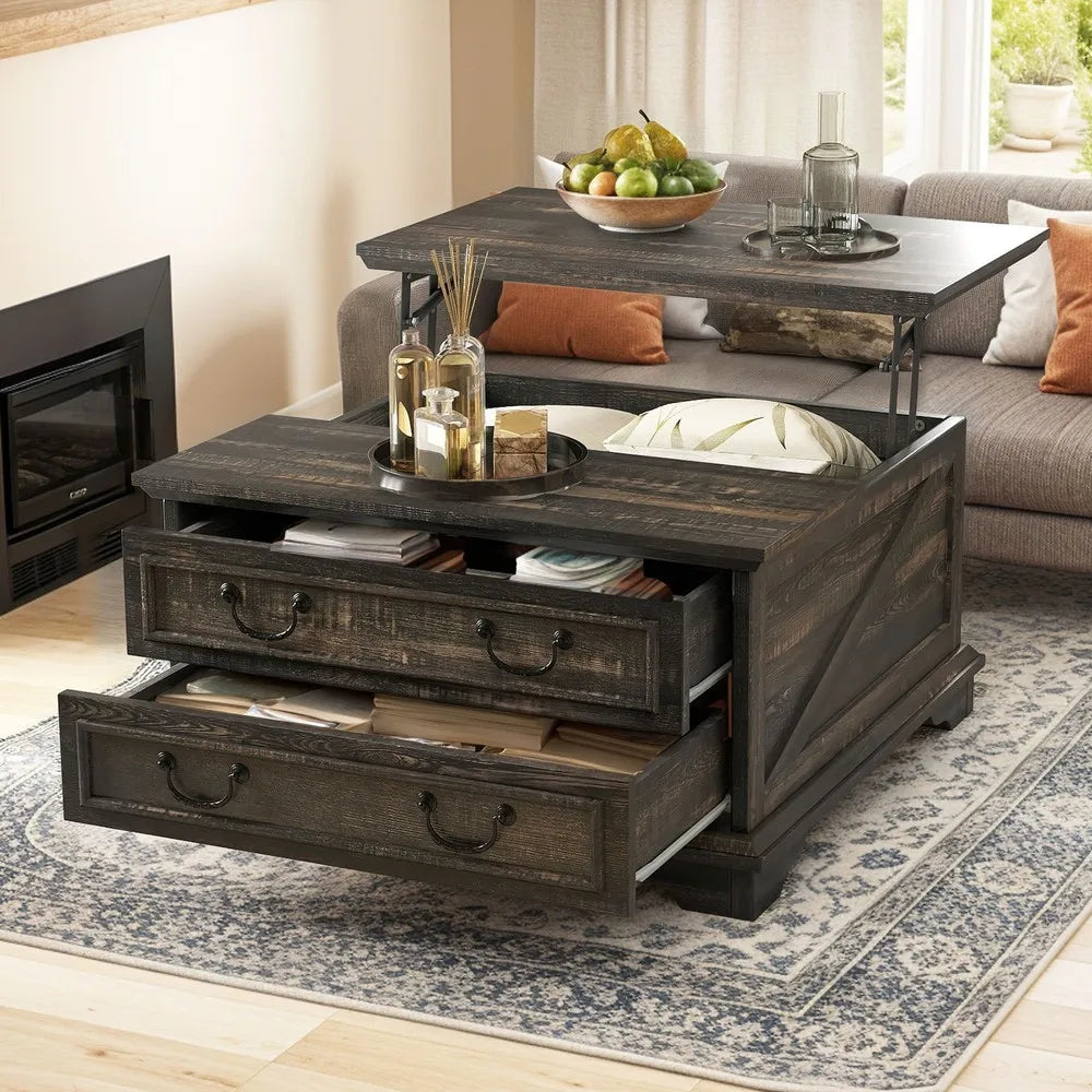Farmhouse Square Lift-Top Coffee Table Large with Hidden Compartment Living Room