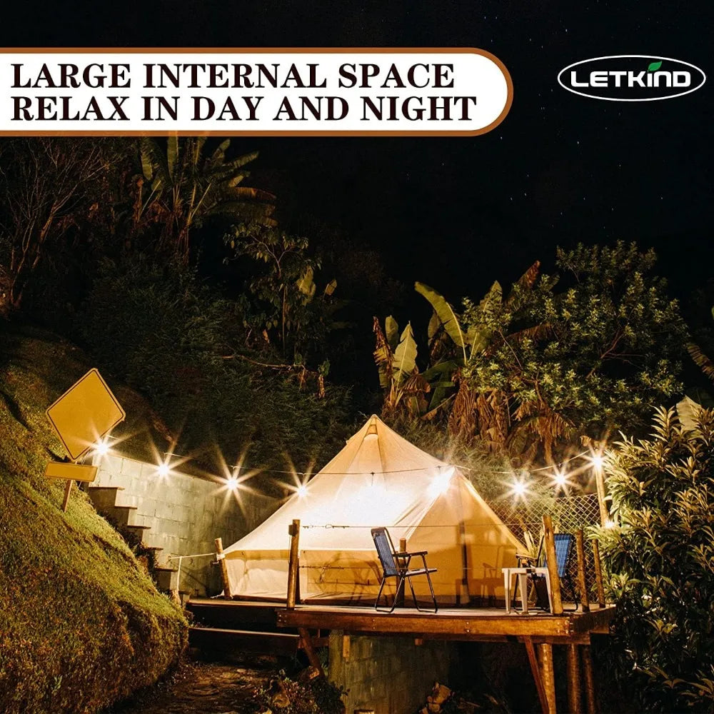 Canvas Bell Tent Yurt with Stove Jack, 4 Season Waterproof Camping Tent 4/6 Person Luxury Outdoor Glamping Tent for Camping