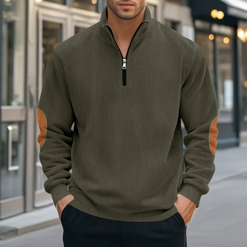 spring autumn new men's fleece sweatshirt stand-up collar half zipper pullover long sleeve sweatshirt corduroy trend men's tops