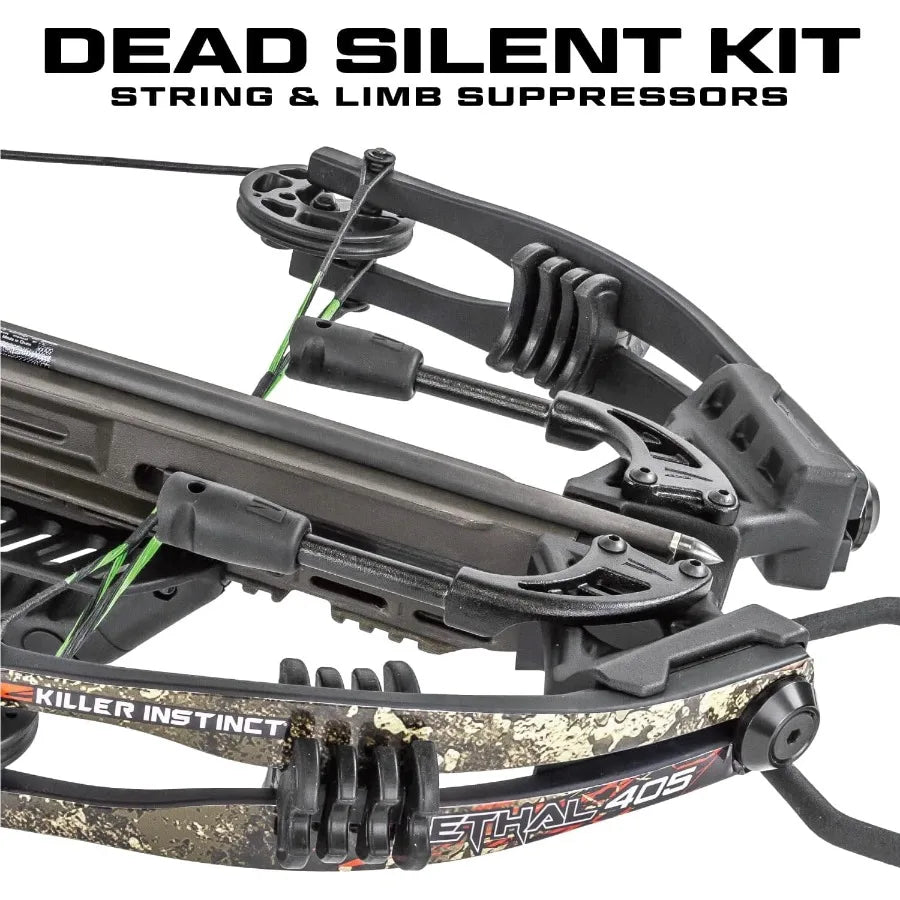 Killer Instinct Lethal 405 Crossbow Pro Package with 4 x 32 Non-Illuminated Scope Rope Cocker String Suppressors 3-Bolt Quiver