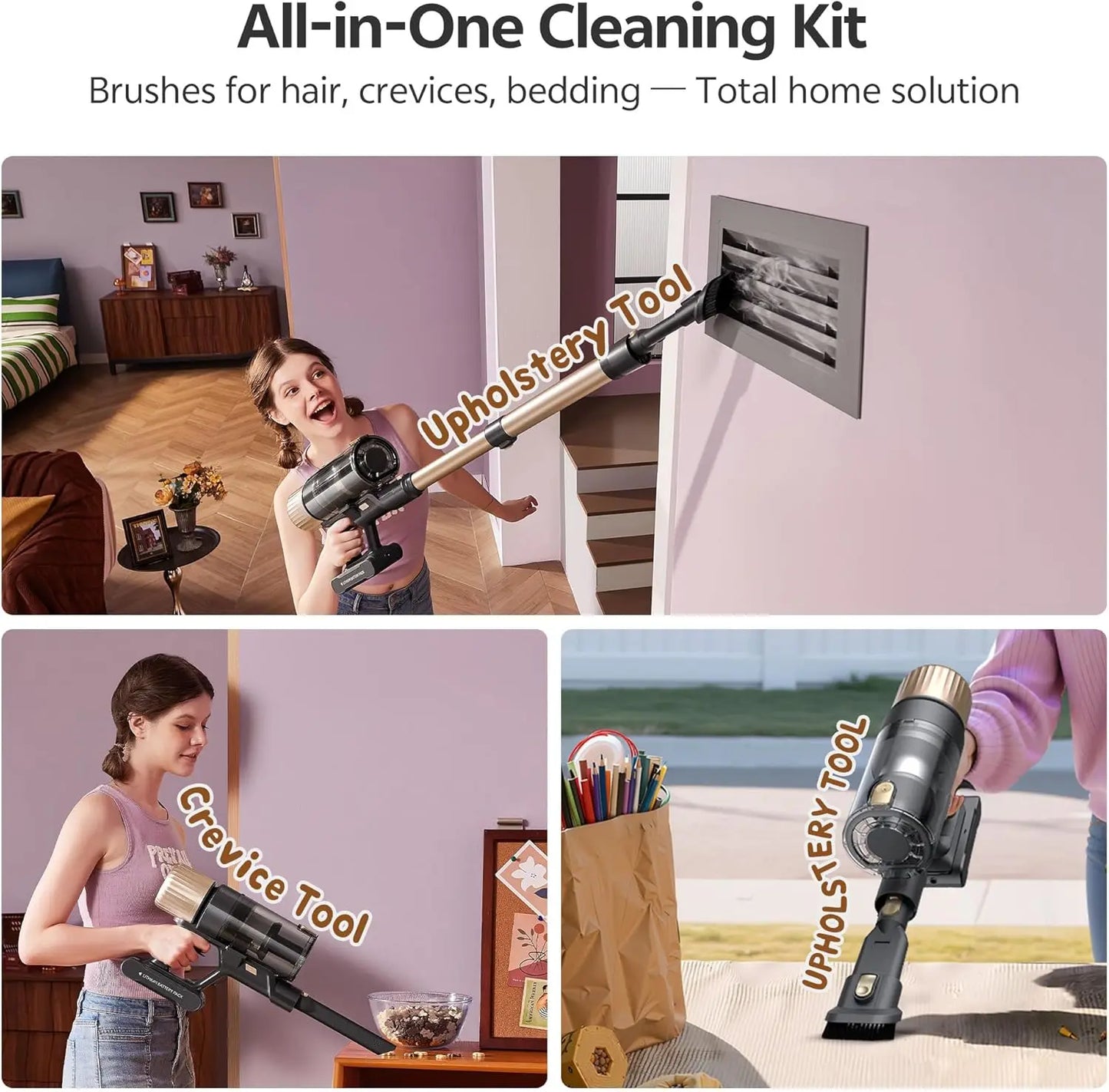 Cordless Vacuum Cleaner, 600W 60KPA 65Mins, Touch Screen Self-Standing for All Floors Pet Hair