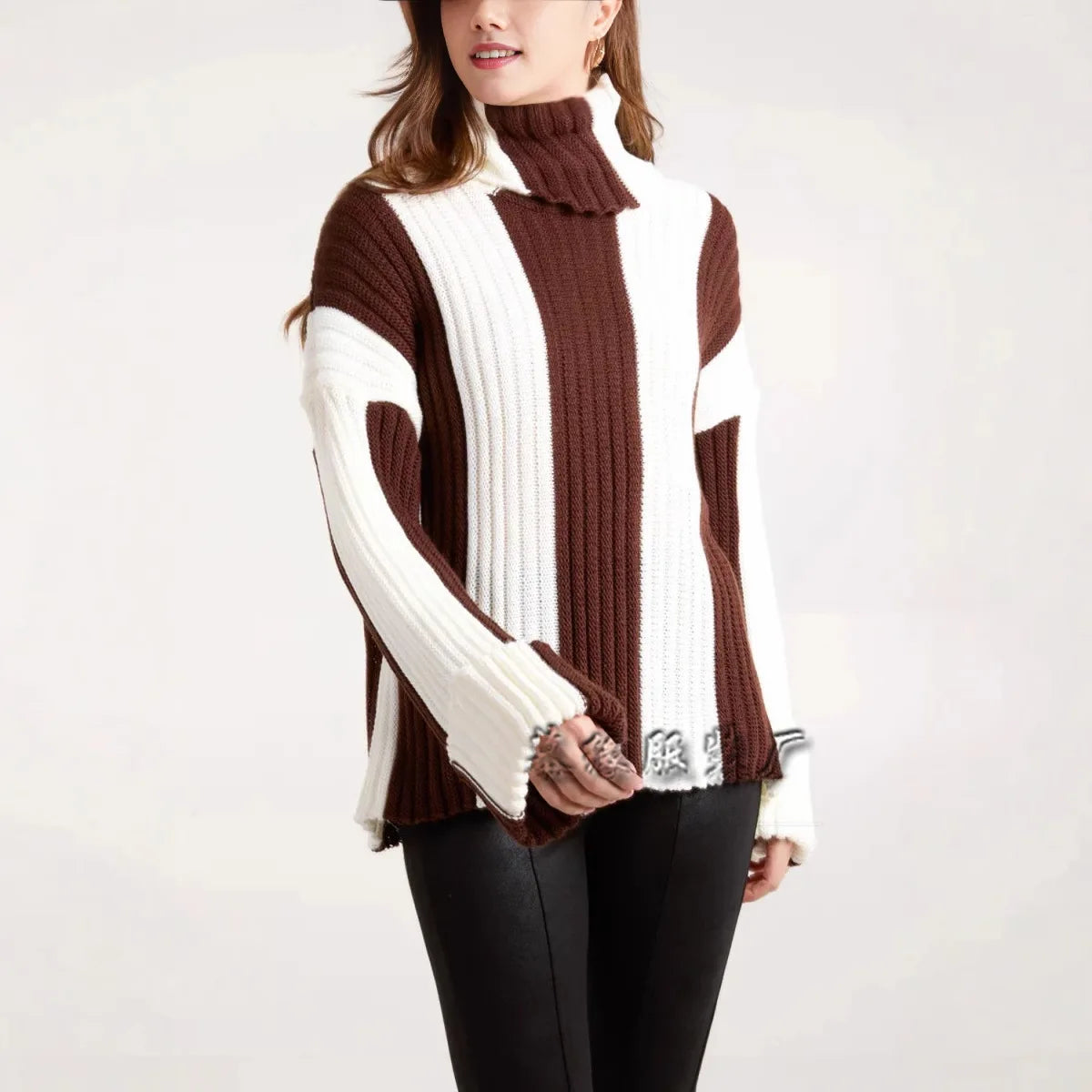 2025 Women's Knitted Sweater High Collar Long Sleeve Sweater