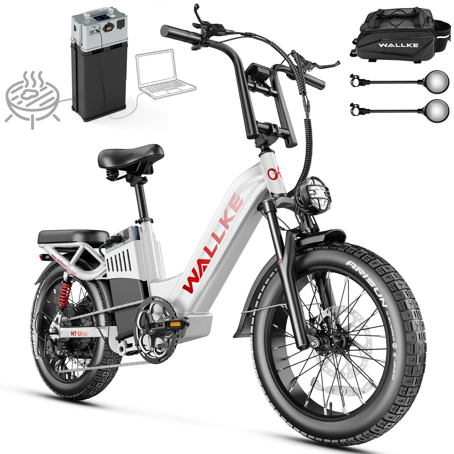 Wallke H7 ULTRA Portable Power Station Ebike 4000W 37MPH Fast Electric Bike for Adults 48V 55Ah Long Range Ebike Torque Sensor