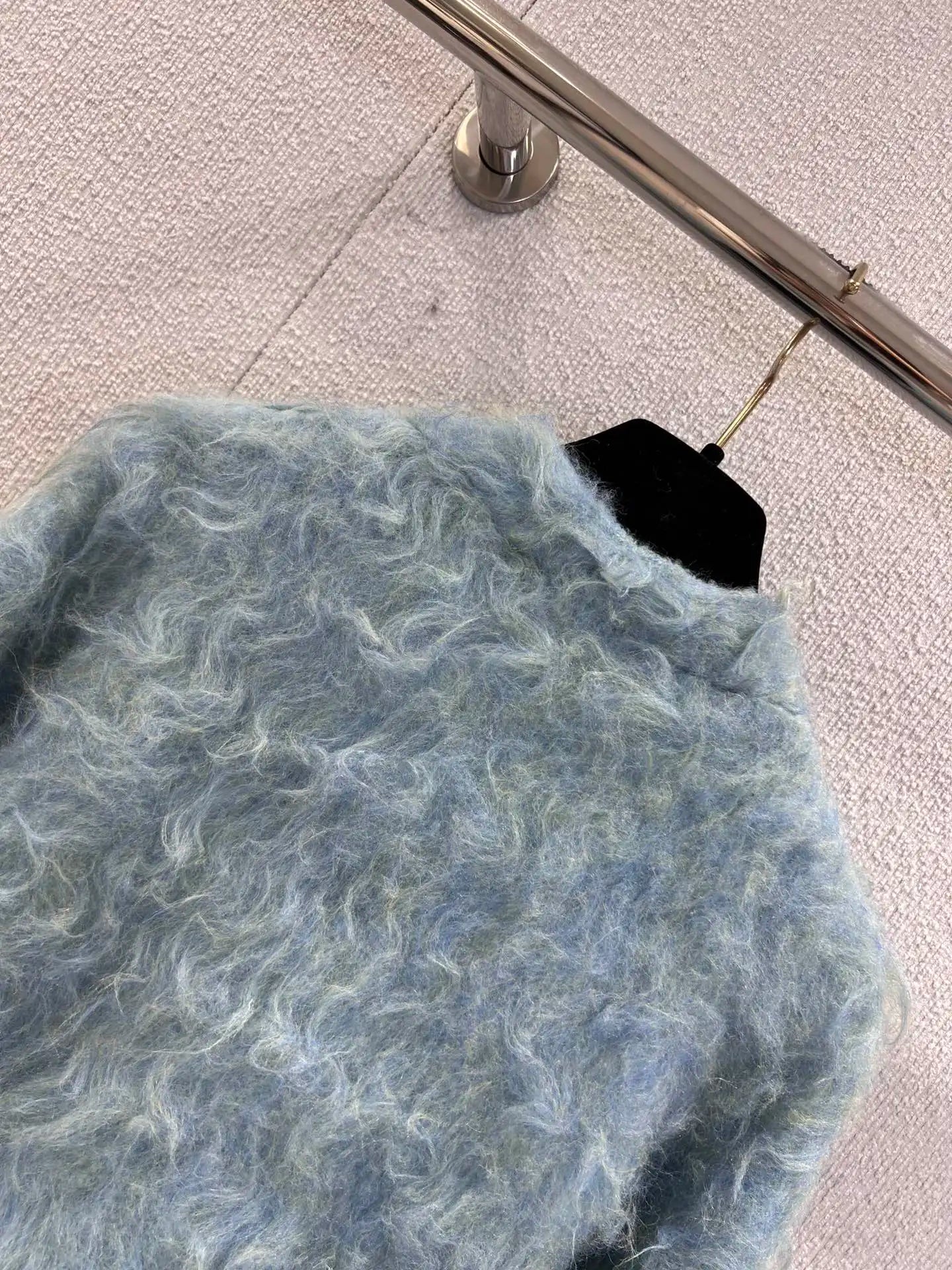 Light Blue Fluffy Knitted Sweater for Women, Cozy & Stylish Piece for Cool Seasons