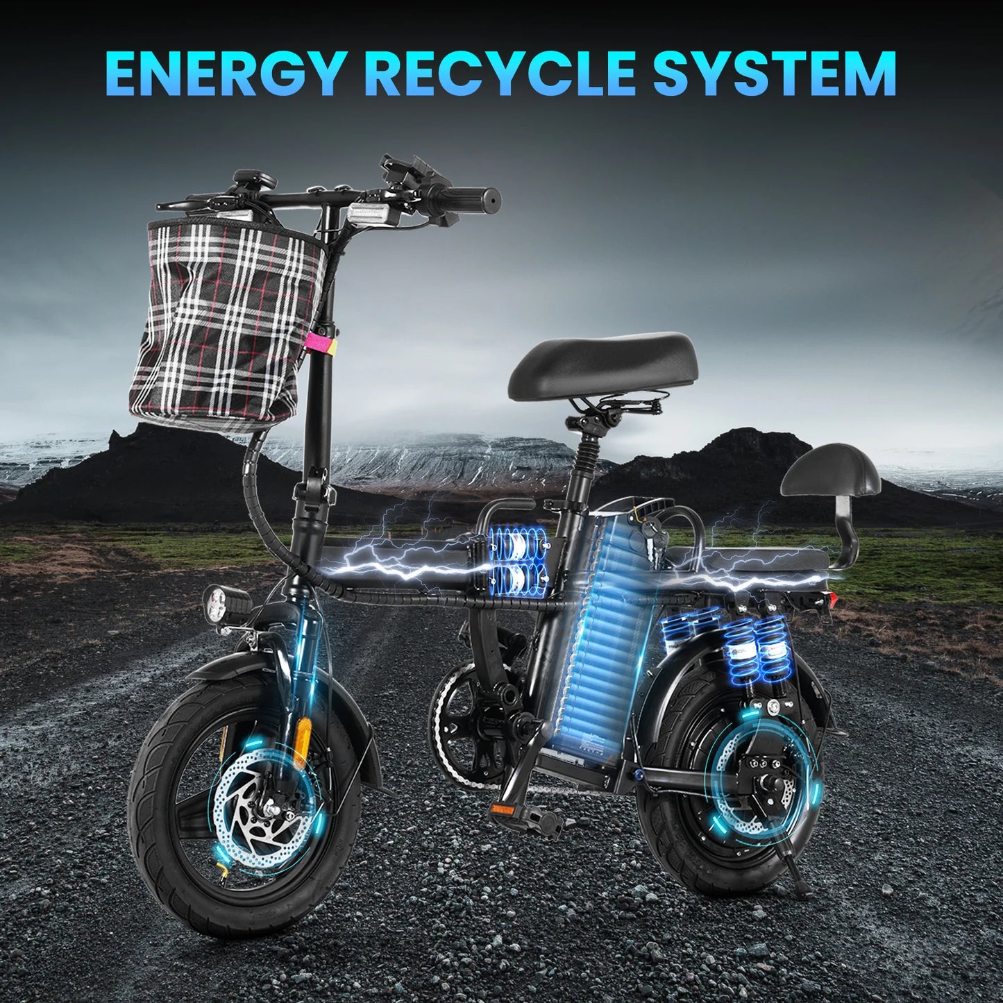 500W Adult Electric Bike  20 MPH, 48V 20Ah 50miles range Removable Battery 14 Inch Folding Electric Bike 8pcs Multi-Shock Absorp
