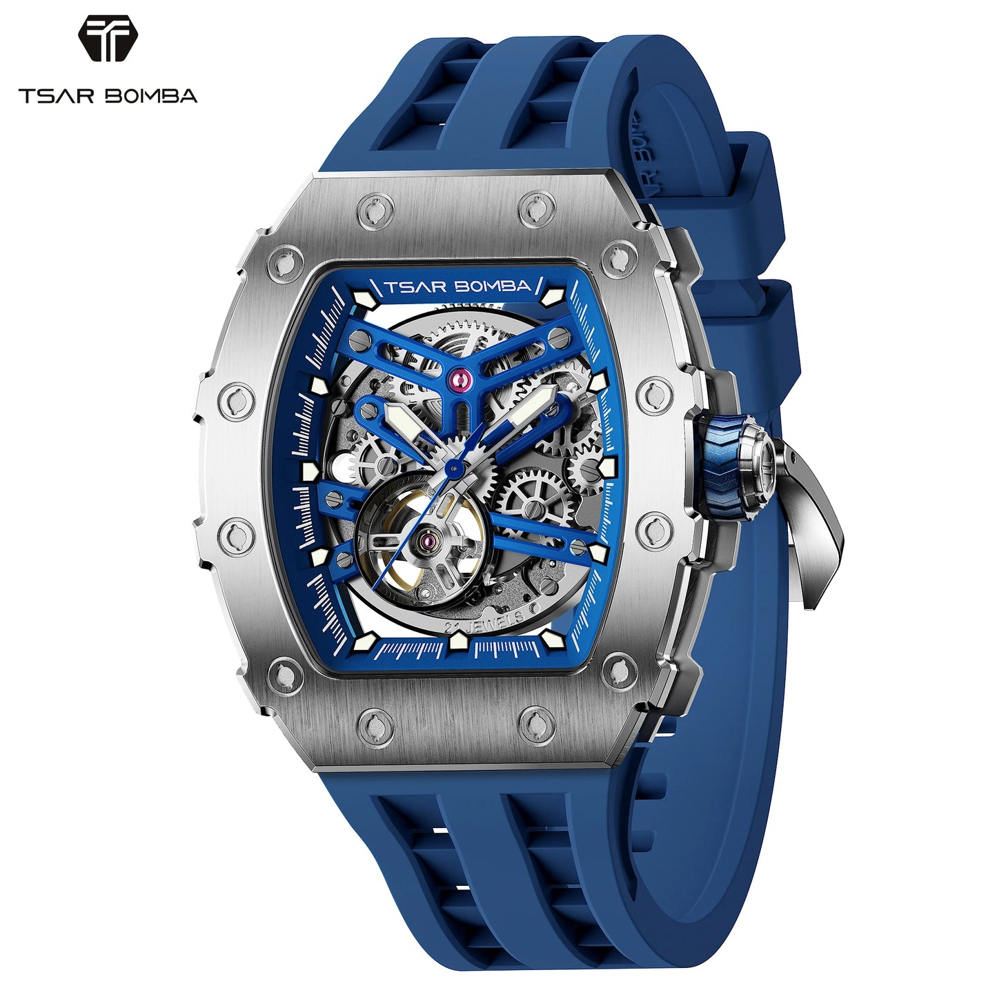 TSAR BOMBA Men's Automatic Mechanical Watch — Tonneau-Shaped, 50M Water-Resistant, Sapphire Crystal — A Gift for Men