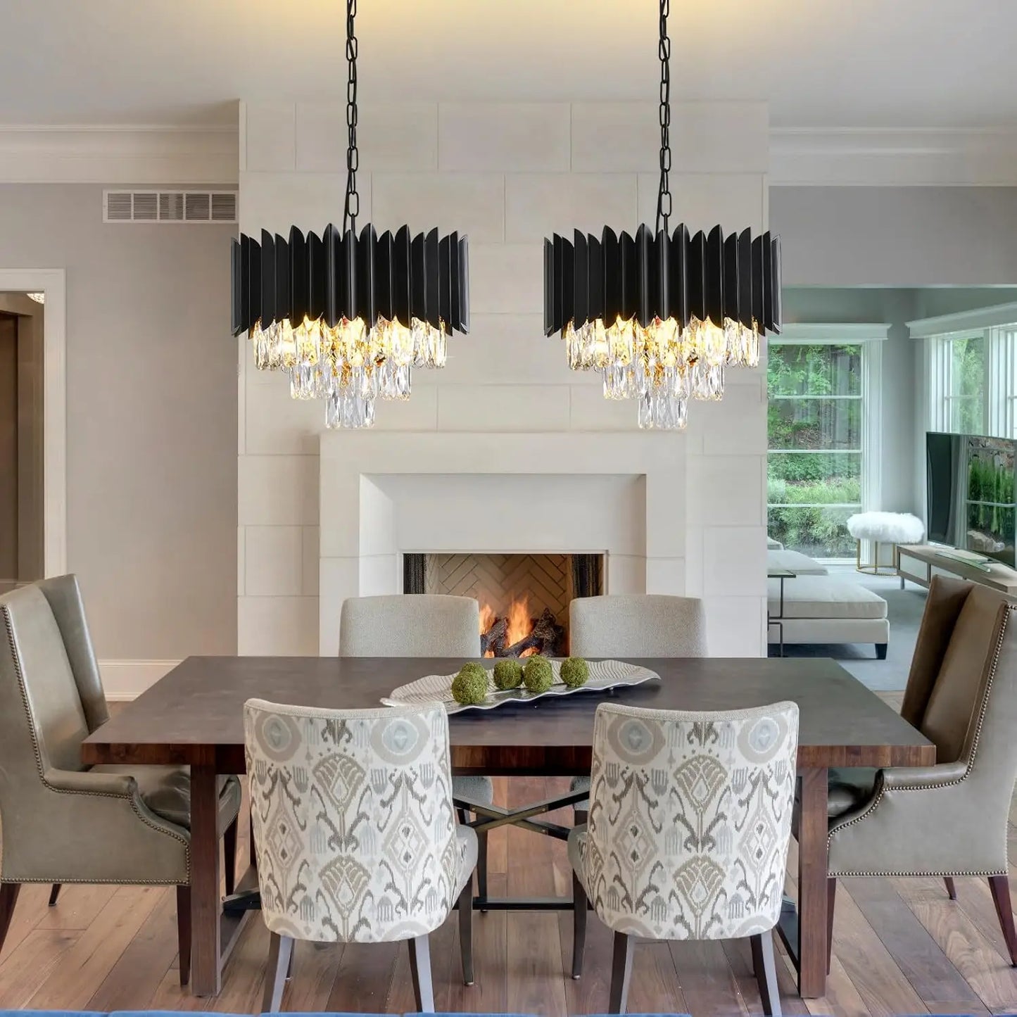Modern Crystal Chandeliers 3-Tier K9 Round Crystal Chandeliers Light Fixture Small Black Ceiling Light Fixture for Dining Room