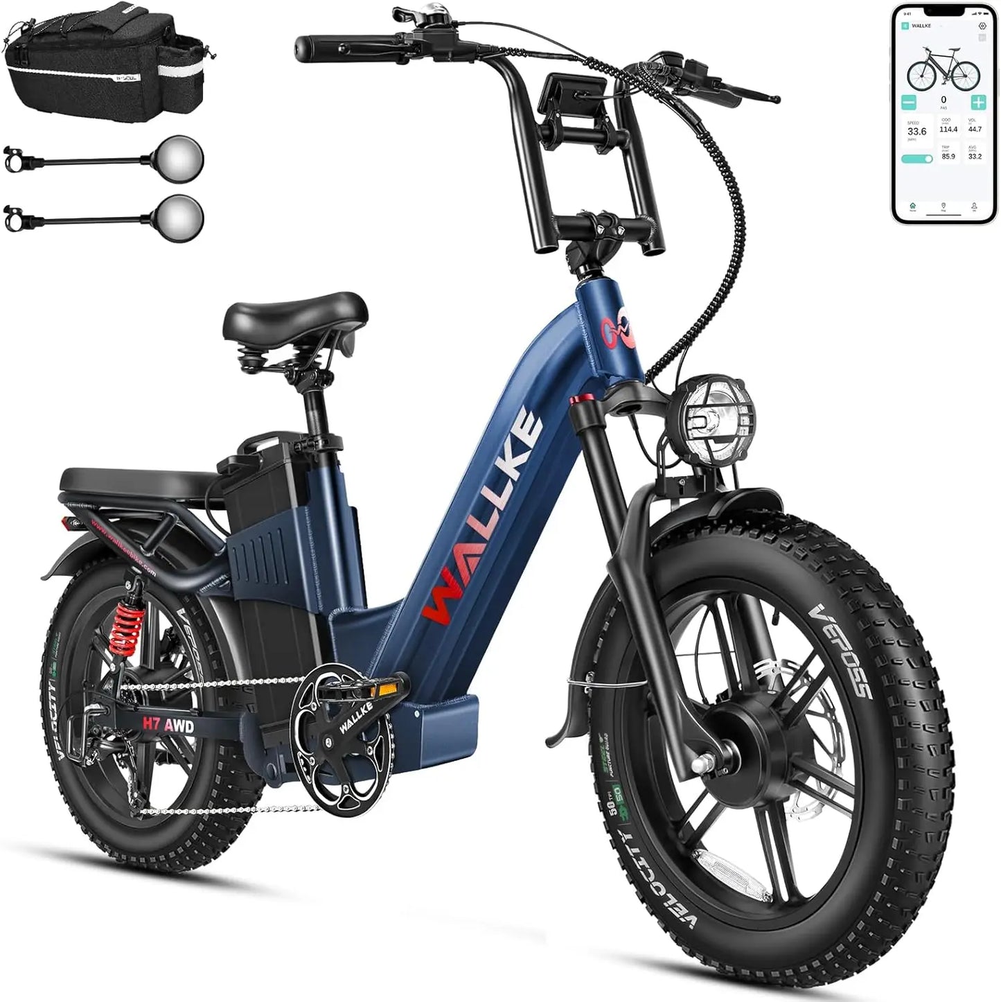 W Wallke H7 AWD 3200W Dual Motor Electric Bike for Adult 48V 60Ah Long Range 31MPH Fast Ebike 20" Fat Tire E-bike UL2849