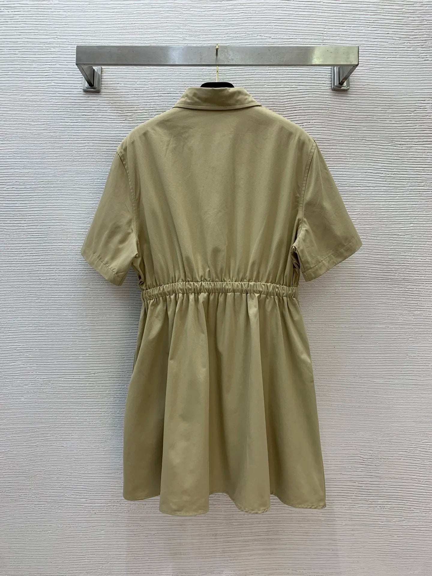 2025 new half body buckle placket lapel drawstring waist slimming short sleeved dress